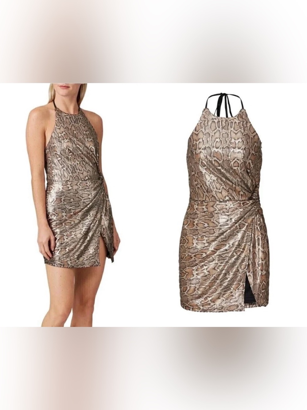 J.O.A. Halter Snake-Print Mini Dress - Brown